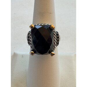 Size 6.5 Unbranded 925 Sterling Silver & 14k Yellow Gold Ring w/ Black Gemstone